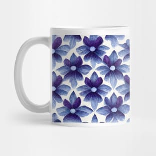 Vintage looking purple and blue flowers on a white background. Mug